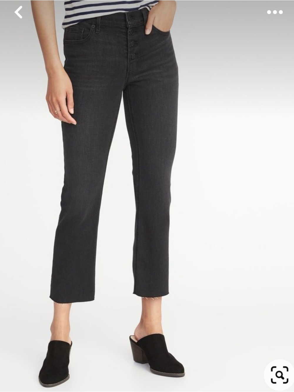 Old Navy Black Flare Ankle Jeans Button Fly Raw Hem size 12